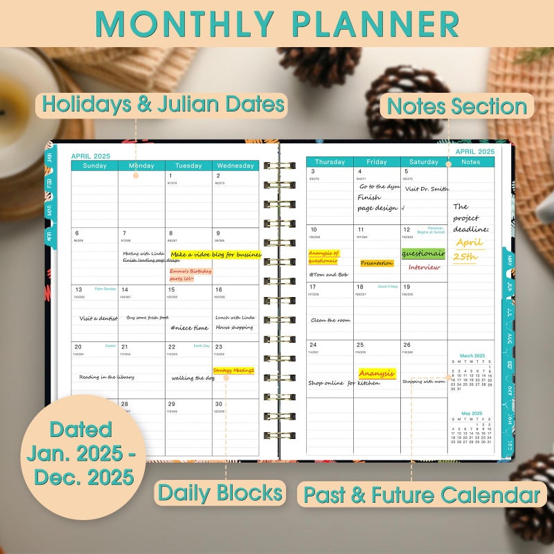 Ymumuda 2025 Planner, 12-Month Daily Weekly Monthly Planner from JAN.2025 to DEC.2025, 8.4"" X 6"", Spiral Planner Notebook with Stickers, Elastic Closure, Inner Pocket - Image 3